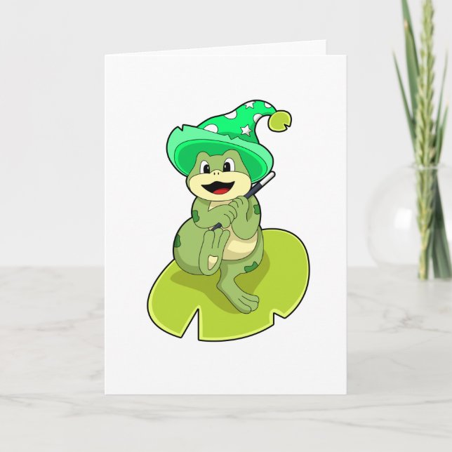 Cartão Sapo como Mago com varinha mágica (Frente)