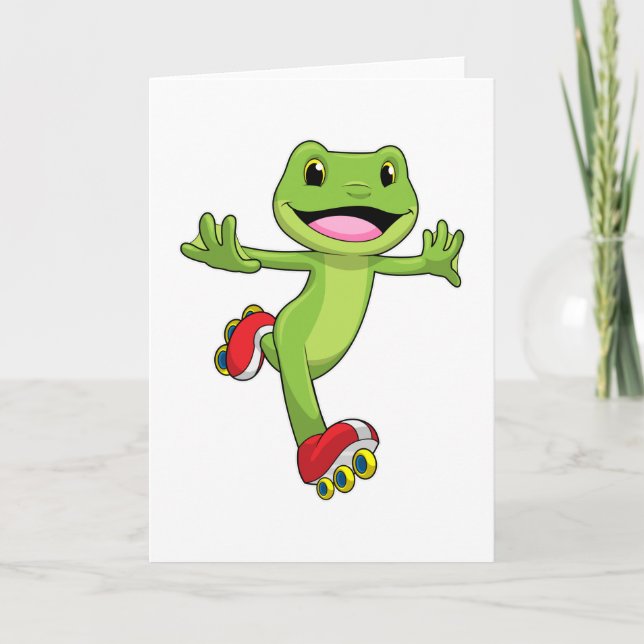 Cartão Sapo como patinador inline com patins de rolimã (Frente)