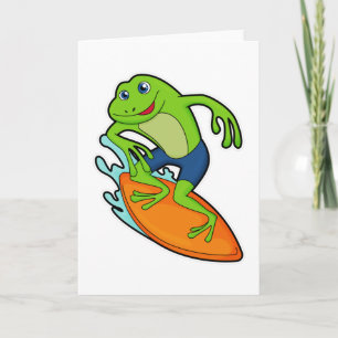 Cartão Sapo como Surfista com Prancha de Surfe