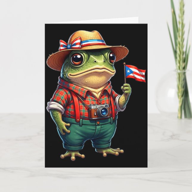 Cartão Sapo Coqui Engraçado Bandeira de Porto Rico Taino  (Frente)