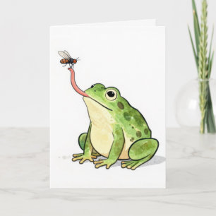 Cartão Sapo de Aniversário Apanhando uma Mosca