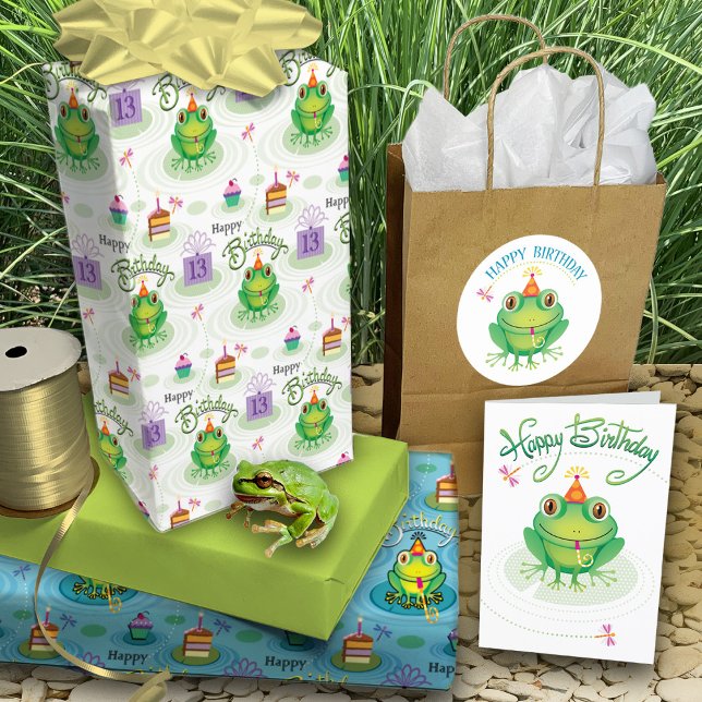 Cartão Sapo de aniversário bonito (wrap: https://www.zazzle.com/13th_birthday_frog_toads_of_fun_wrapping_paper_sheets-25658604830988539)