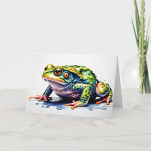Cartão Sapo Verde Aquarela, Sapo Colorido Fofo
