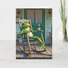 Cartão Sapo verde com cerveja de aniversário