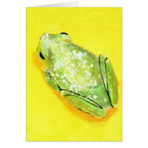Cartão Sapo verde no watercolour amarelo do fundo