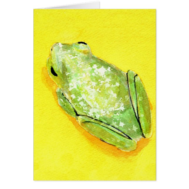 Cartão Sapo verde no watercolour amarelo do fundo (Frente)