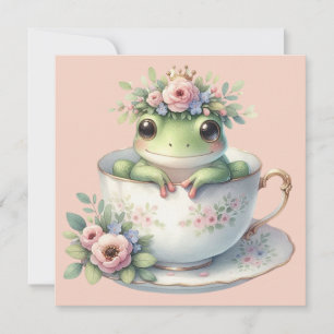 Cartão Sapo Whimsic na Placa de Saudação Floral Teacup