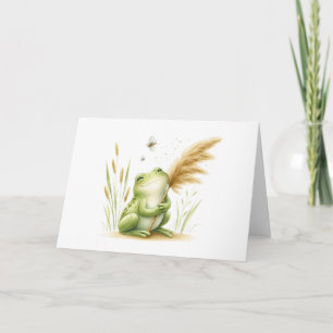 Cartão Sapo Whimsical Watercolor com Vazio de Grass Pampa