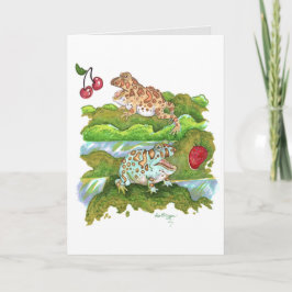 Cartão Sapos ornamentados Cortados Perseguindo Fruta