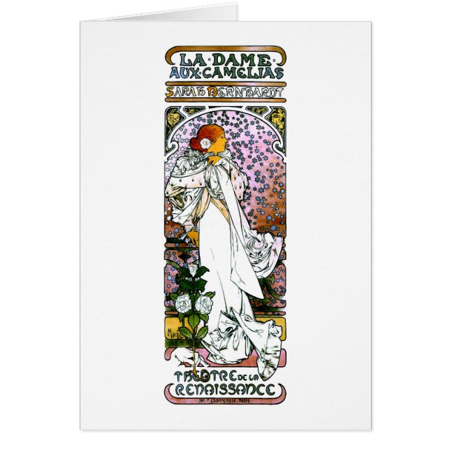 Cartão Sarah Bernhardt, La Dame aux Camélias, Mucha Fine (Frente)