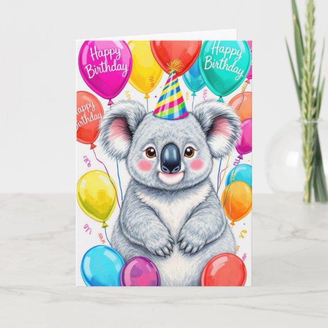 Cartão Sarcastic Birthday Koala with Colorful Balloons (Frente)