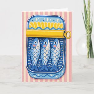 Cartão Sardinhas Engraçadas Amante de Peixes Fofos Retro 