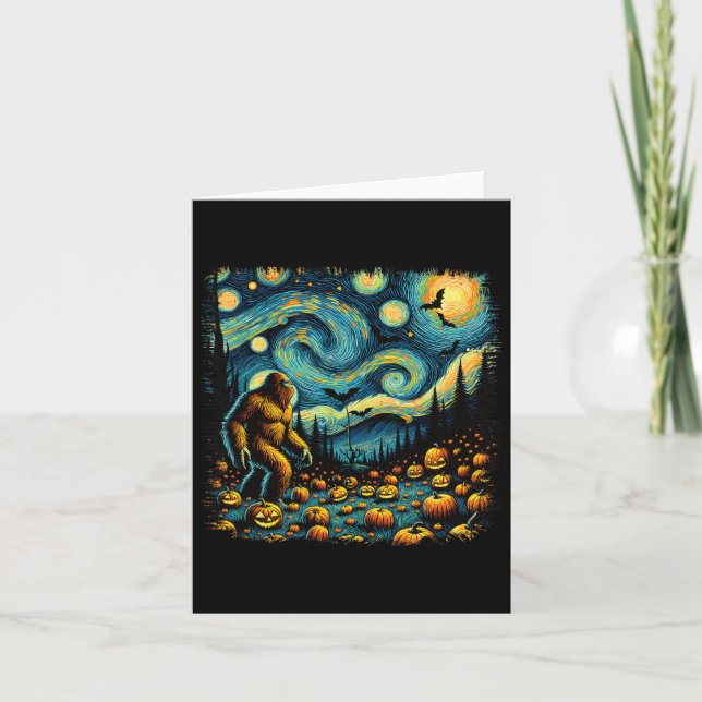 Cartão Sasquatch Van Gogh Starry Night Halloween Grande P (Frente)