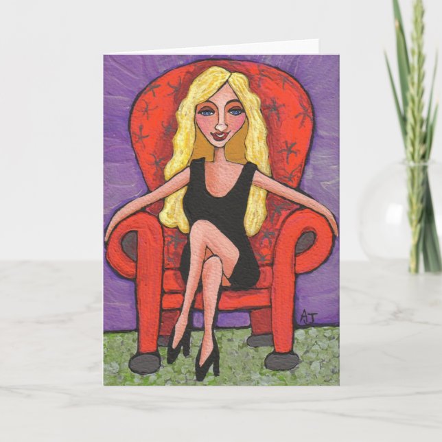Cartão Sassy Blonde & a Red Chair - Greeting Card (Frente)
