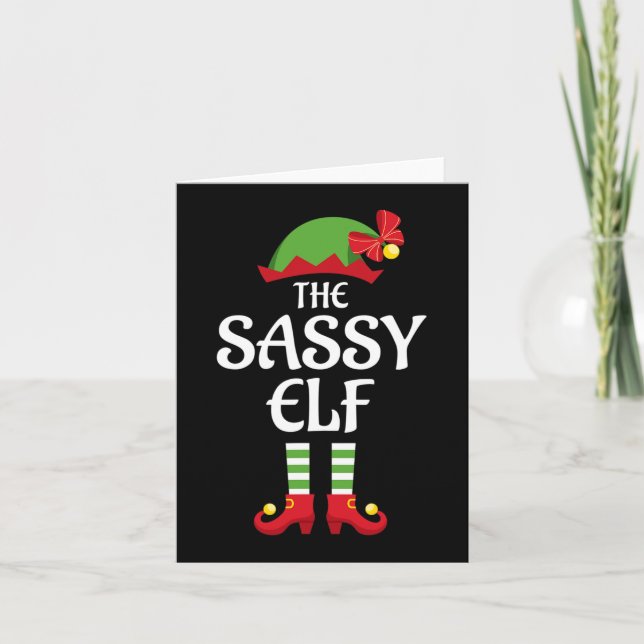 Cartão Sassy Elf Family Matching Group Natal (Frente)