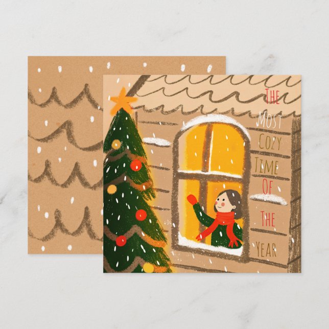 Cartão Saudação Aconchegante de Natal  (Frente/Verso)
