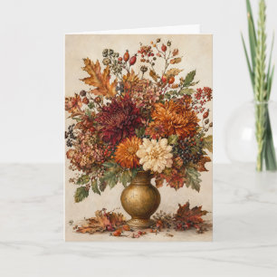 Cartão Saudação Botânica de Outono Vaso Floral de Outono
