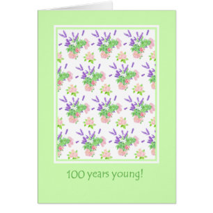 Cartão Saudação de 100º Aniversário Floral Bonito