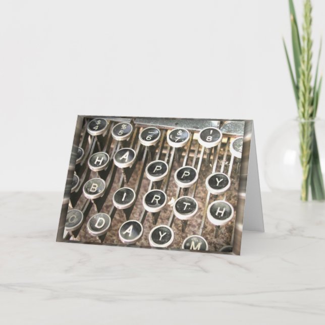 Cartão Saudação de Aniversário da Antiga Máquina de Escri (Frente)