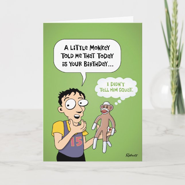 Cartão Saudação de Aniversário do Macaco Sock (Frente)