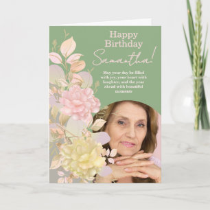 Cartão Saudação de aniversário floral rosa Pastel Blush