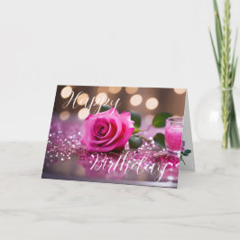 Cartão Saudação de Aniversário Rosa Elegante
