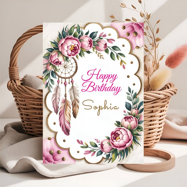 Cartão Saudação de Aniversário Sonho Boho (Criador carregado)