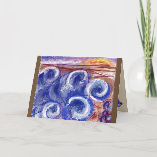 Cartão Saudação de cartas rodando ondas pensando em você (Frente)