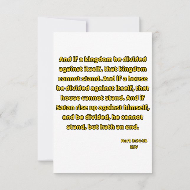 Cartão Saudação de Escritura de Bíblia do Mark 3:24-26 KJ (Frente)