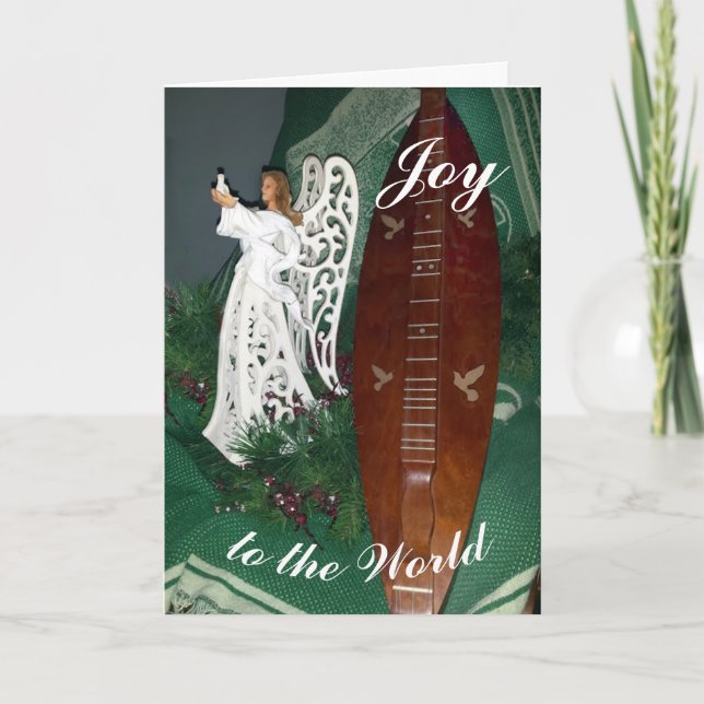 Cartão Saudação de Natal com Ângelo e Dulcimer de Montanh (Frente)