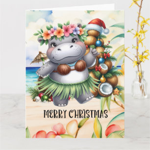 Cartão Saudação de Natal do Hippo Hawaii