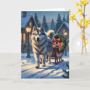Cartão Saudação de Natal para o Cão Malamute do Alasca