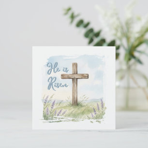 Cartão Saudação de Páscoa Cruz em Aquarela Ele Ressuscito