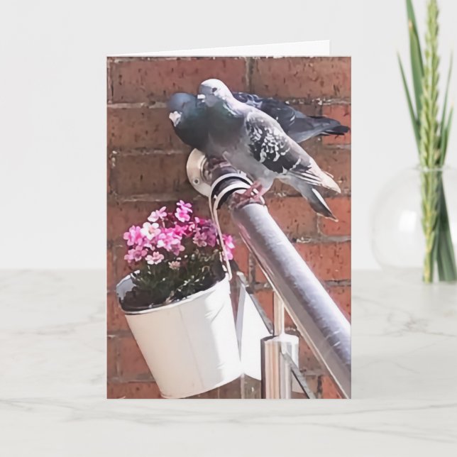 Cartão Saudação de Pombo e Flores (Frente)