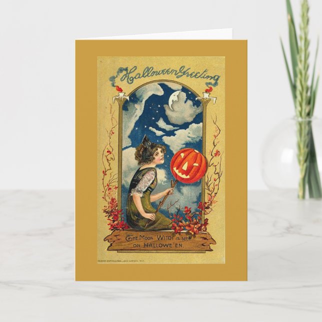 Cartão Saudação do Dia das Bruxas da Lua (Frente)