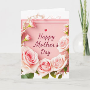 Cartão Saudação do Dia das Mães Rosa Elegante