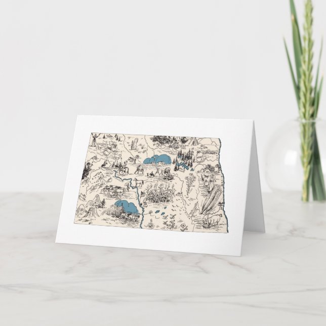 Cartão Saudação do Mapa de Imagens do Dakota do Norte (Frente)