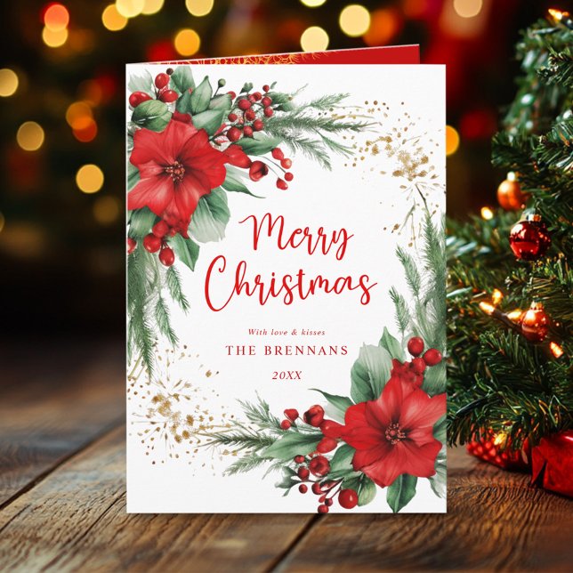 Cartão Saudação Elegante de Feliz Natal Botânico (Elegant Botanical Merry Christmas Greeting Card)