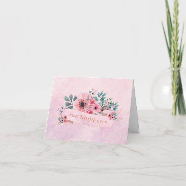 Cartão Saudação Floral de Aquarela Rosa de Melhor Mãe (Frente)