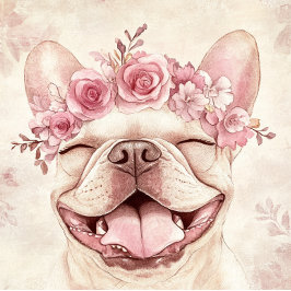 Cartão Saudação Personalizada de Bulldog Francês Rosa Sor