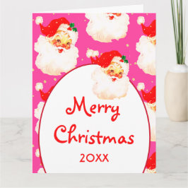 Cartão Saudação Rosa de Foto de Natal Jolly Santa Claus