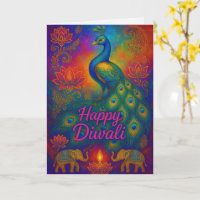 Saudação Vibrant Peacock & Lotus Happy Diwali