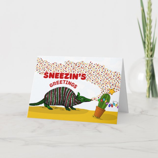 Cartão Saudações da Época de Sneezin com Armadillo (Frente)