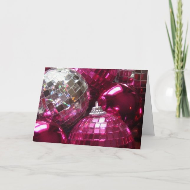 Cartão 'Saudações da Época' Rosa Baubles (Frente)