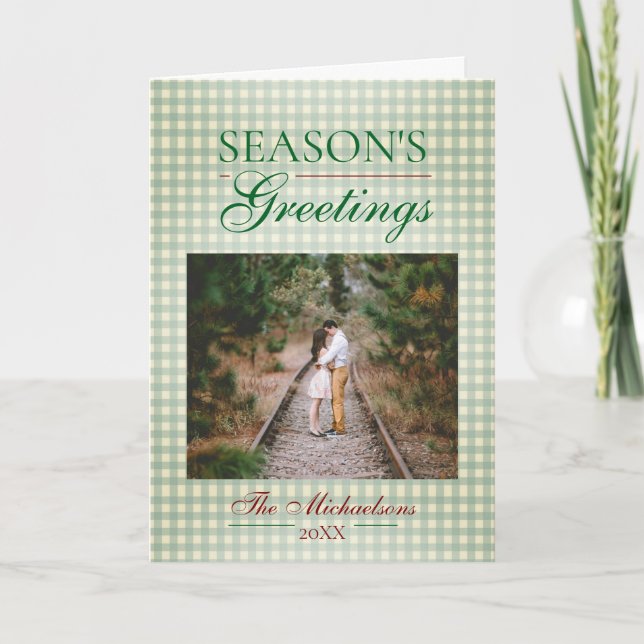 Cartão Saudações da temporada Gingham Natal (Frente)
