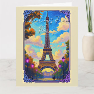 Cartão Saudações da Torre Eiffel de Paris Arte Europeu