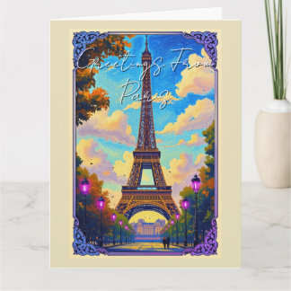 Cartão Saudações da Torre Eiffel de Paris Arte Europeu