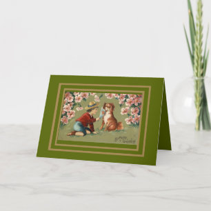 Cartão Saudações de aniversário de menino e cachorro de c