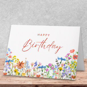 Cartão Saudações de Aniversário Elegantes Aquarela de Flo