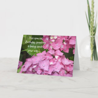 Cartão Saudações de Aniversário Hortênsias Rosa